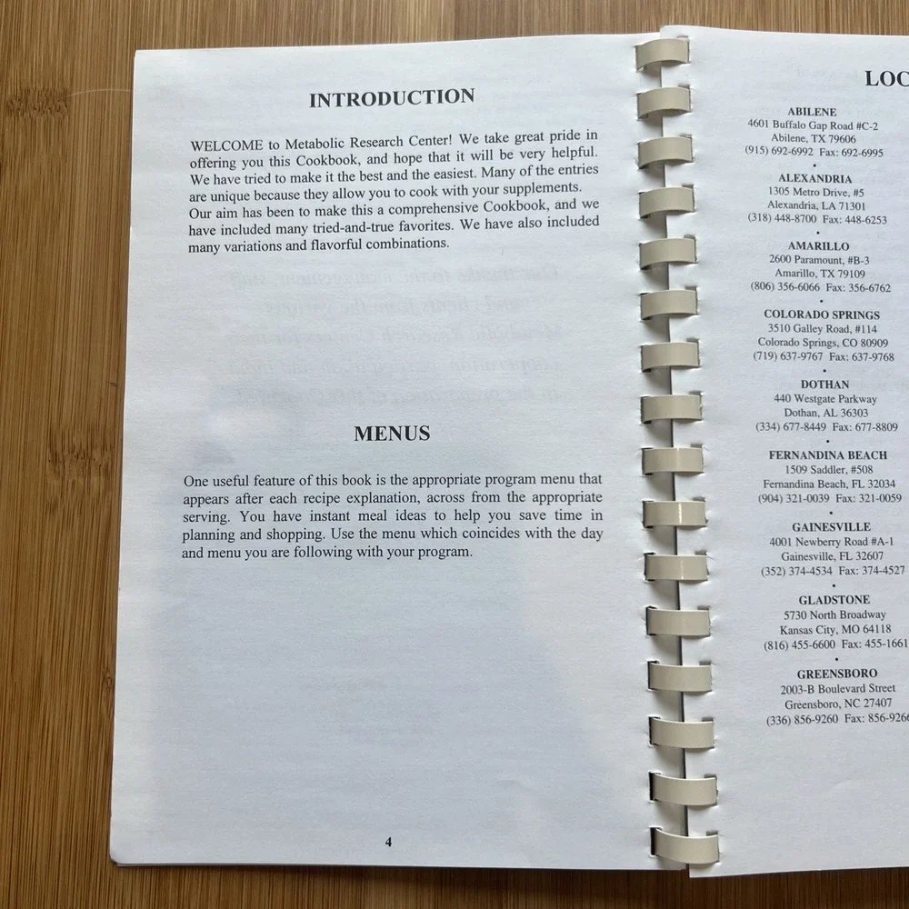 Metabolic Research Center Cookbook Cooking Recipes Collection 1988 Spiral Bound‎